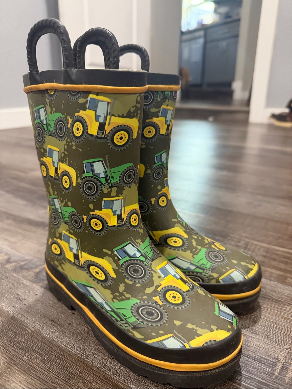 Western Chief Green and Yellow Tractor Rain Boots for Kids